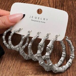 Silver Bamboo Hoop Earrings